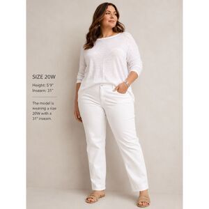Eileen Fisher 20W White Organic Cotton Stretch Straight Leg Jeans Plus Size